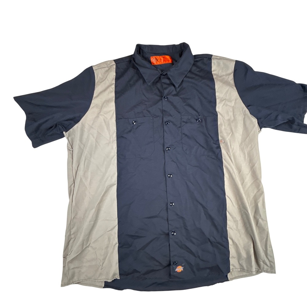 Dickies Work Shirt 3XL Blue Tan Colorblock‎ Short Sleeve Button Up LS524DNSM